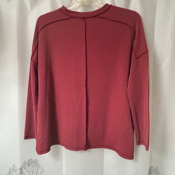 Zenana Womens Large/XLarge Red‎ Waffle Knit Long Sleeve Tunic Top Relaxed Fit - Picture 5 of 8